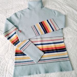 Vintage Calvin Klein Striped Turtleneck Sweater Lambswool Cotton Long Sleeve S